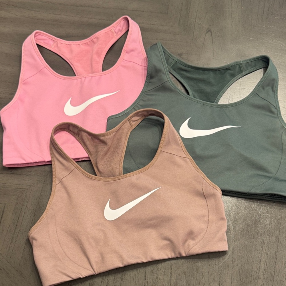 Nike Triple-Pack Racerback Sports Bras - Pink, Olive, Mauve-Taupe